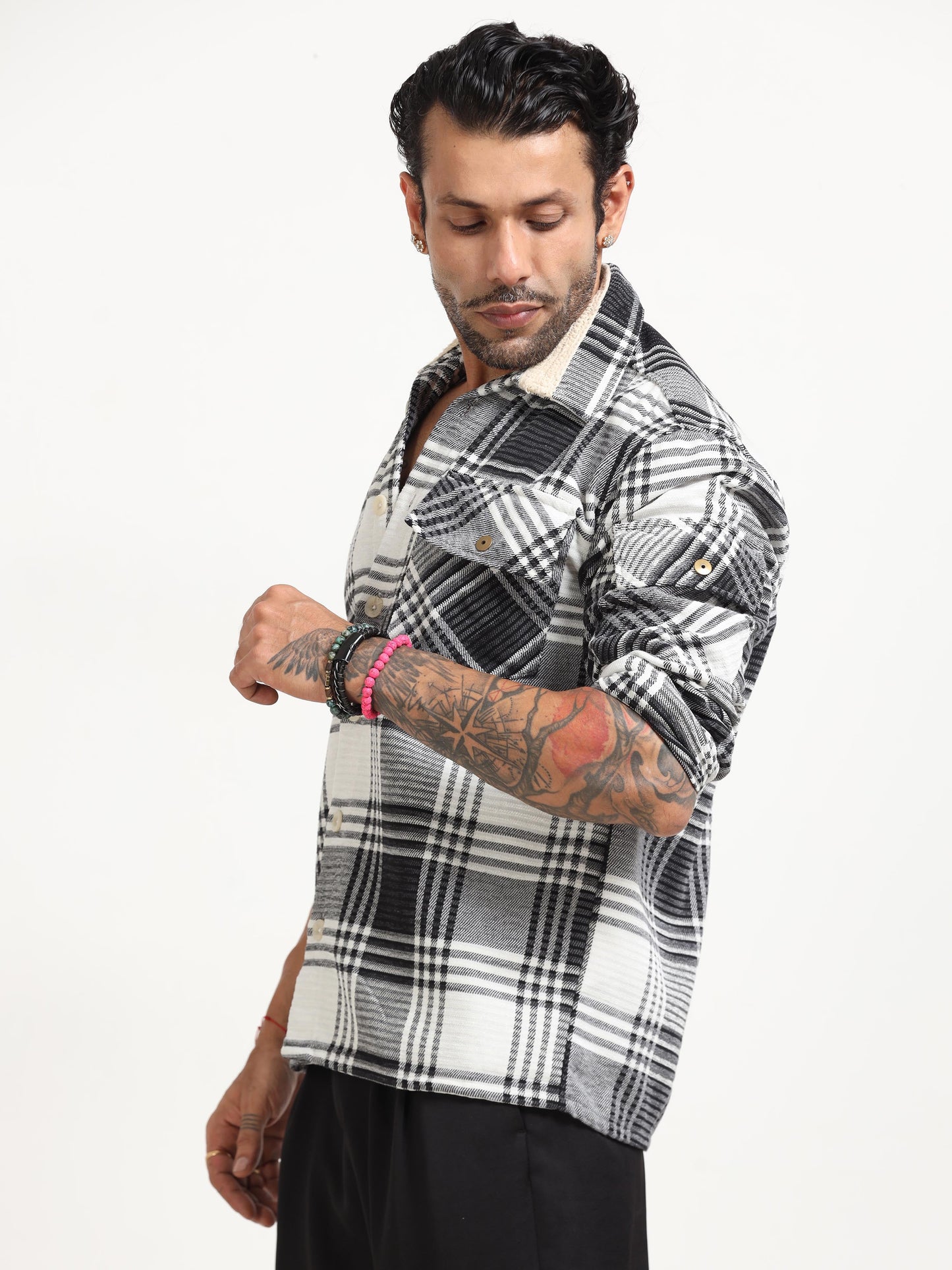 CheckFusion Shacket In Black